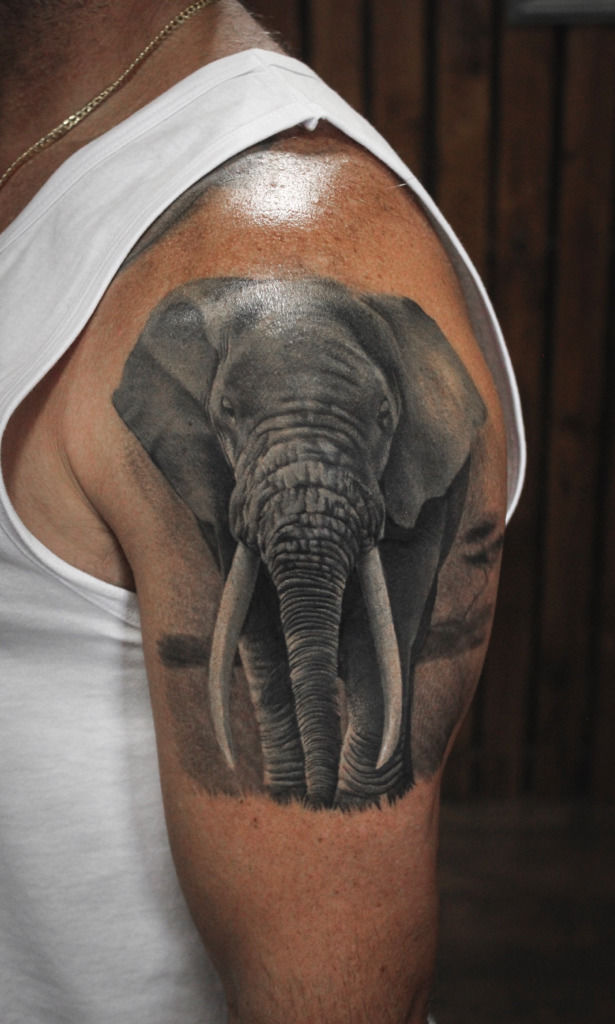 Black and Grey Elephant Tattoo by Alan Aldred: TattooNOW