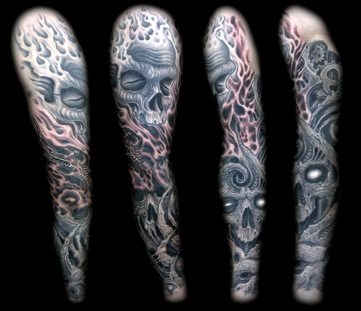 Biomechanical-skulls-sleeve-tattoos-best-las-vegas-tattoo-artist-joe-riley-inner-visions-tattoo