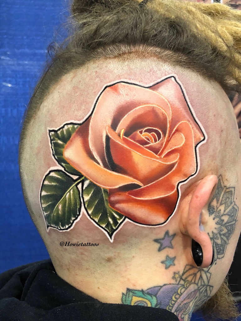 realistic orange rose tattoo