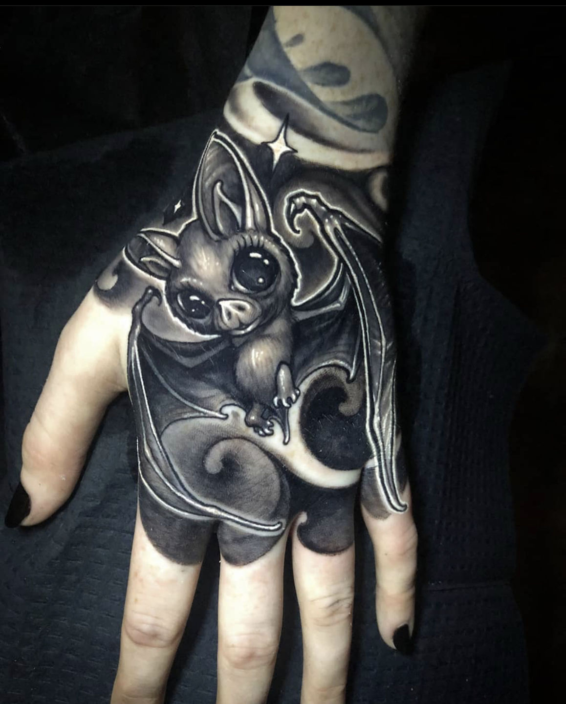 Cute bat Hand tat Done by Shelley  The Caged Fox North Wales  rtattoos