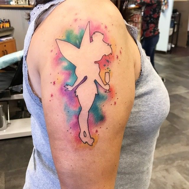 Tinkerbell watercolor tattoo | Disney sleeve tattoos, Tinker bell tattoo,  Disney tattoos