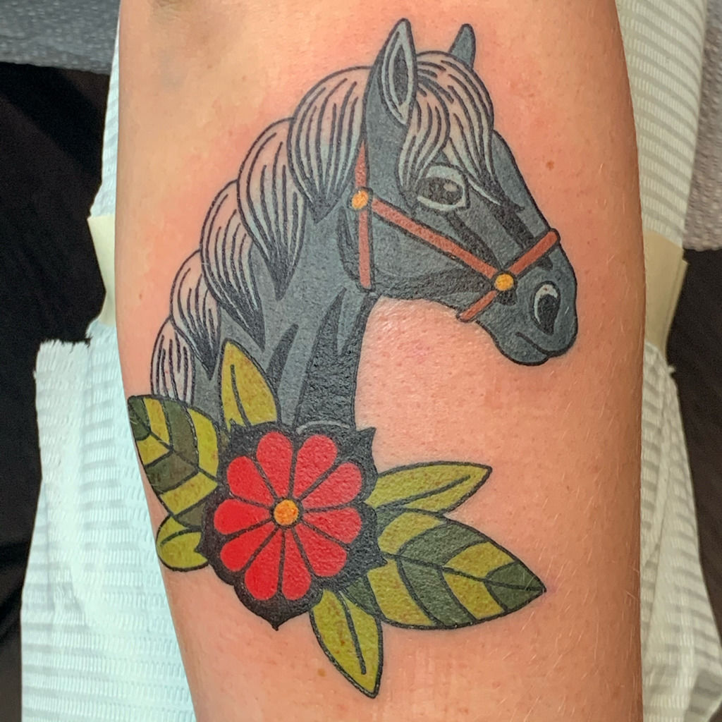 Traditional Horses and Mandala Tattoo