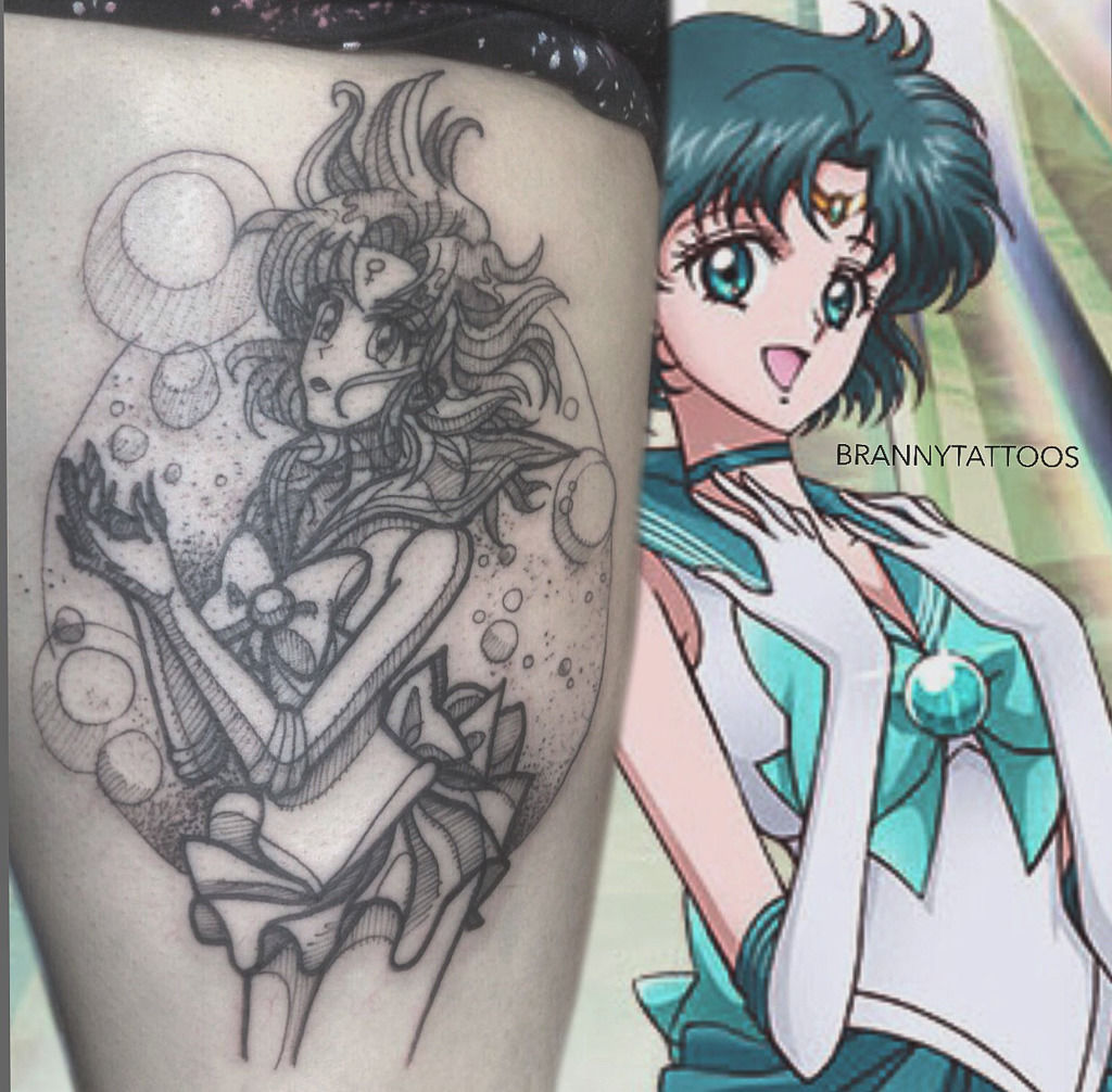 Tattoo uploaded by Alexis Haskett  Kawaii Kirby as sailor mercury from  sailor moon tattoo by Alexis Haskett  Tattoodo