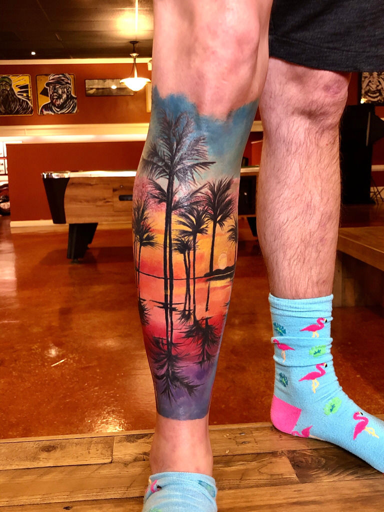 Traditional Style POtted Plant Calf Tattoo by Justin Gorbey TattooNOW