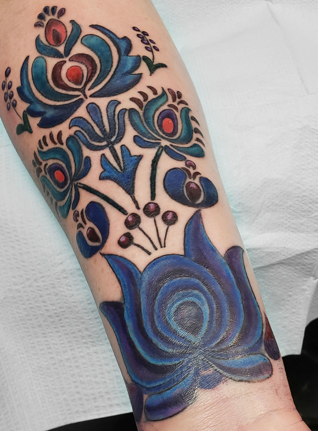 Hungarian folk art inspired tattoo done by Becca Genne Bacon at The End is  Near in Brooklyn NY  Art inspired tattoos Sleeve tattoos Tattoos