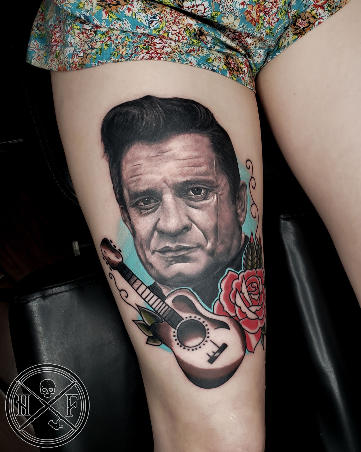Tattoos by Shaleea - I got the 1st session done on this Johnny Cash tattoo!  One more short session needed to add some highlights and detail in the  background and this will