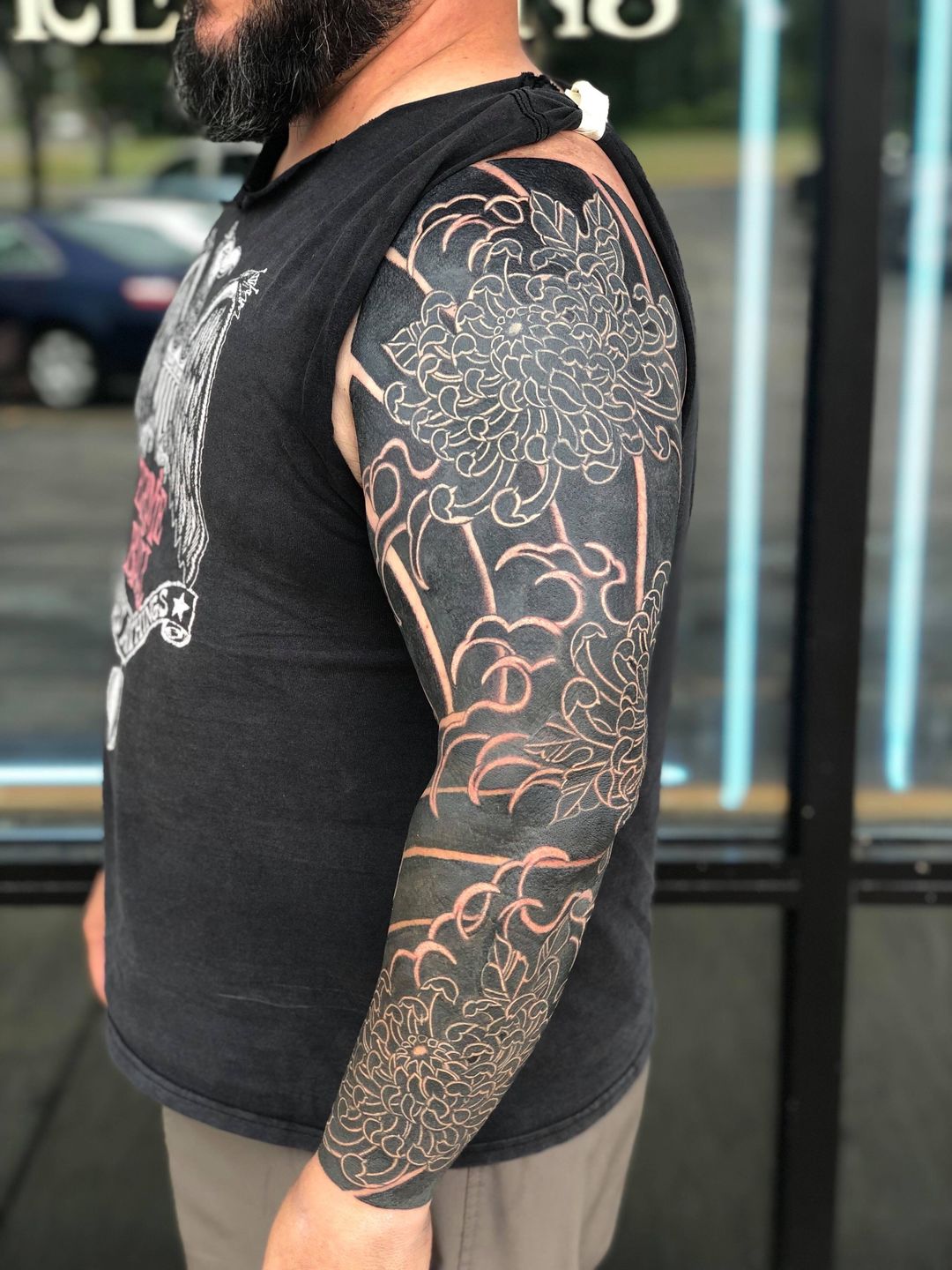 Tattoo uploaded by Bloodline Tattoo Phuket • Blackout Hannya Arm Sleeve •  Tattoodo