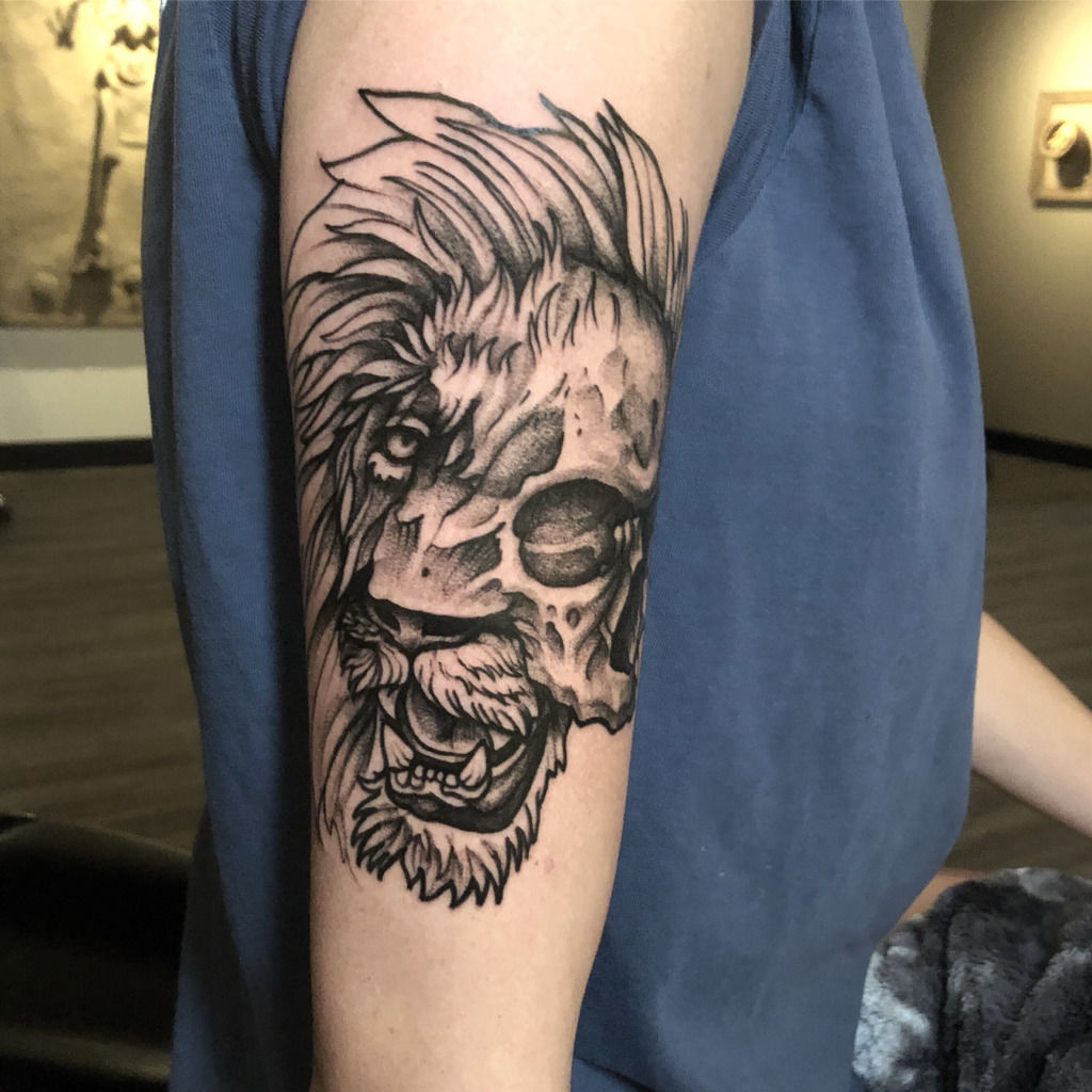 Half lion half skull by Brian Gallagher TattooNOW
