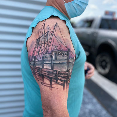 Eric Guidry on Instagram Got to tattoo my great grandpas shrimp boat on  my cousin Ryan Sorry for the redness Healed pictures to come  This was a  fun project My