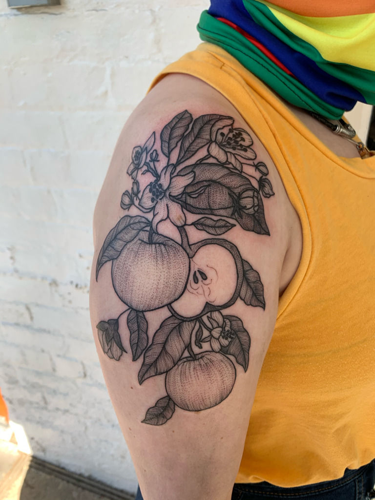 SarahJade on Instagram Bée and apple blossom cover up beetattoos  anatomicalhearttattoo tattoo mtltattoo tattoos tattoodo  appleblossomtattoo appleblossom