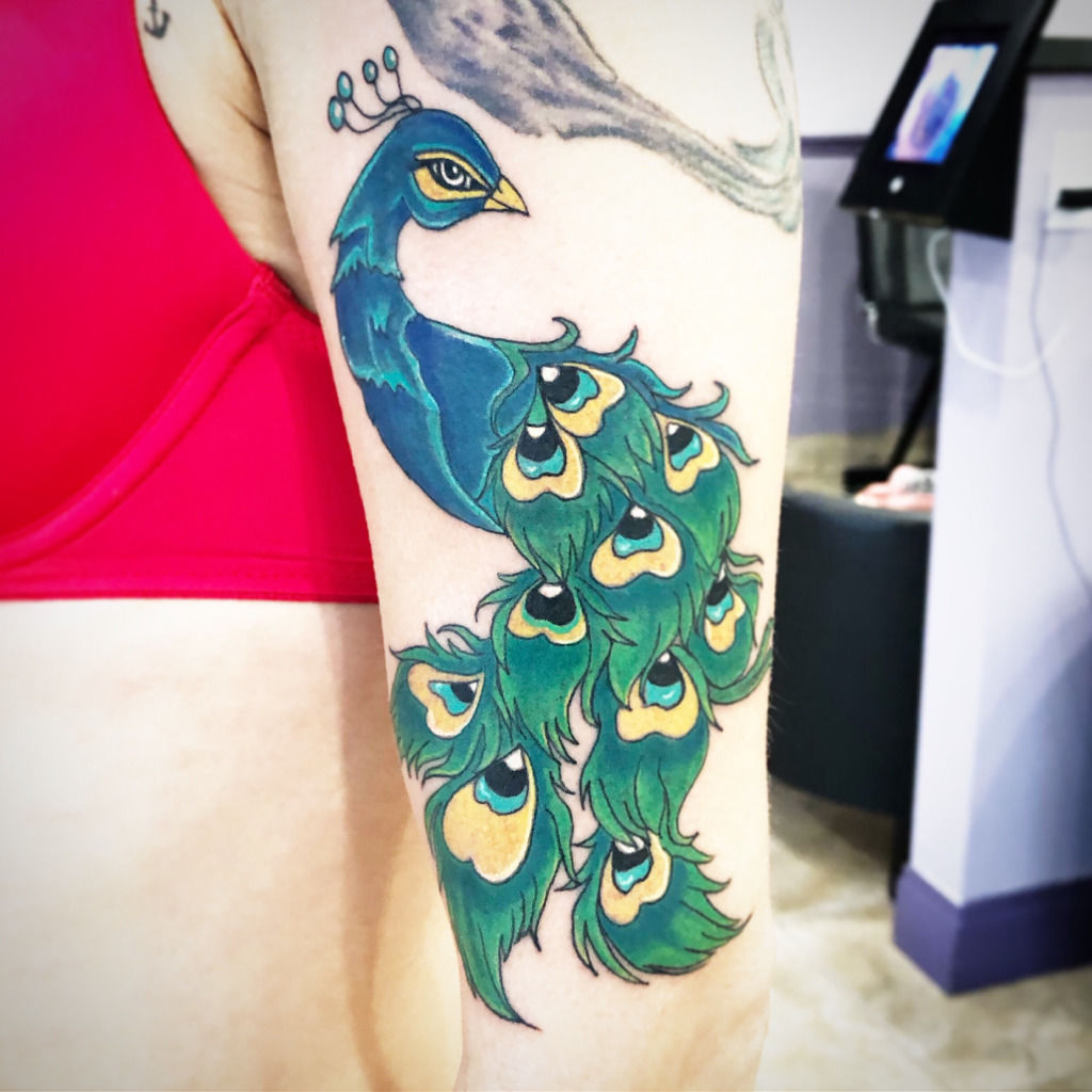 Peacock tattoo ! | Leg tattoos women, Peacock tattoo, Hip thigh tattoos