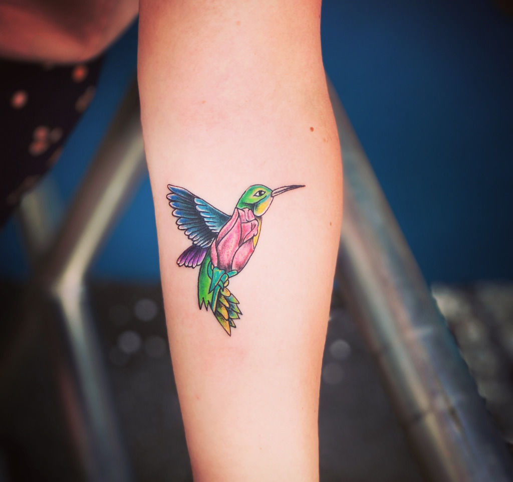 Realistic Calf Flower Bird Tattoo by 2nd Skin