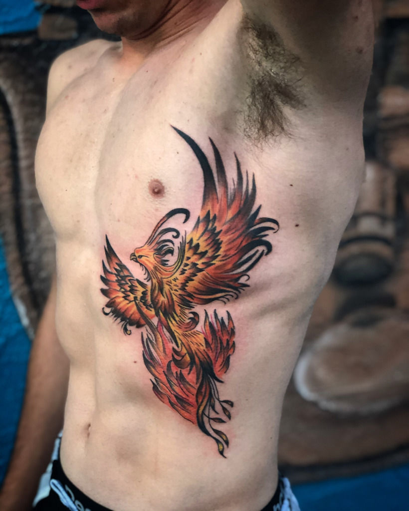 Made this tattoo a while back- abstract lines and a non-typical phoenix  color palette made this piece a lot of fun to create! . . . . . .... |  Instagram