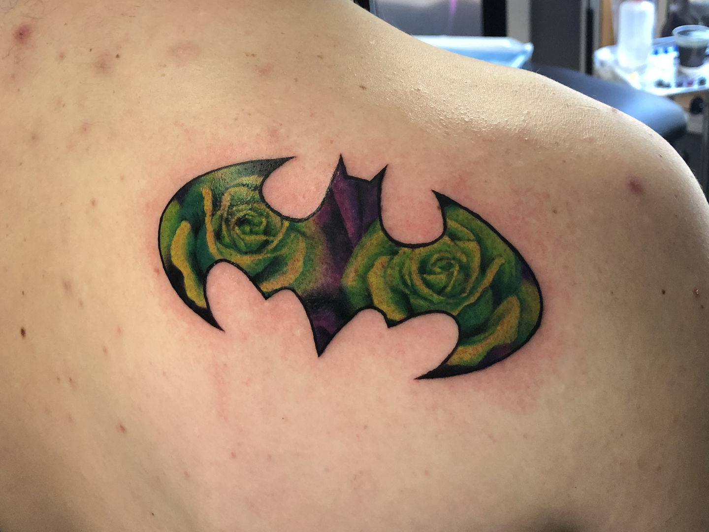 Batman Symbol Themed Mens Upper Back Tattoos  Tattoos for guys Tattoo  designs men Batman tattoo