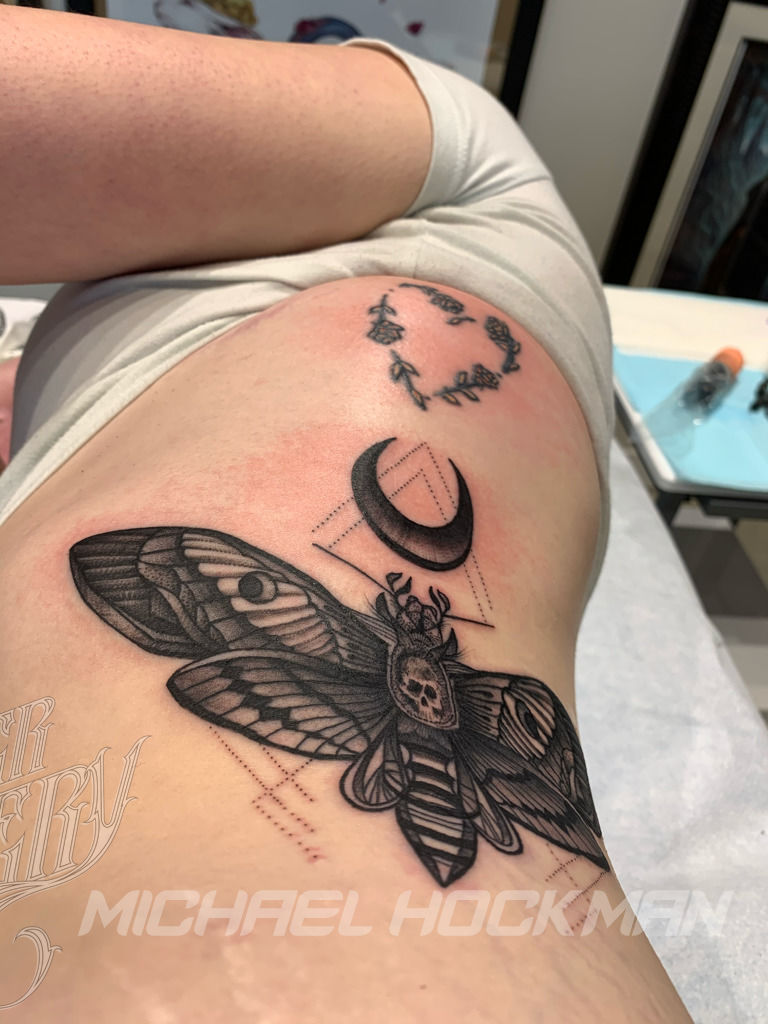 Deaths head hawk moth tattoo by satanischepferde erfurt moth mothtattoo  traditional insect knee dark darkart sk  Moth tattoo Tattoos Moth  tattoo design