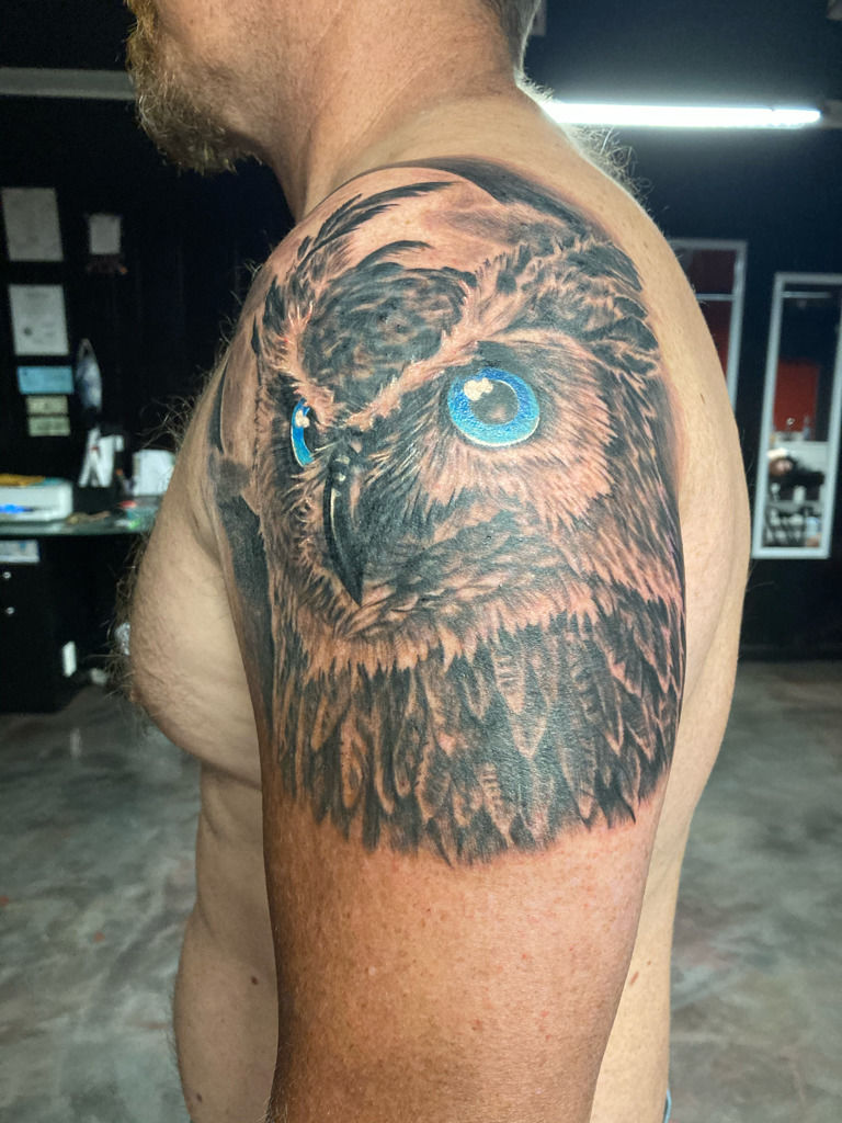 Art on Tumblr: Amazing blue eyes lion eye arm tattoo by awesome artist  Douglas Shaz @doouglastattoo !