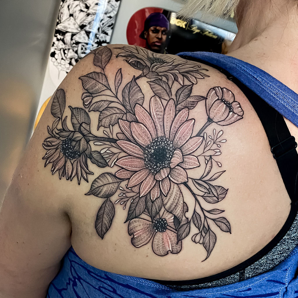 Stipple shading sunflowers  Tattoo shading Sunflower tattoo Tattoos