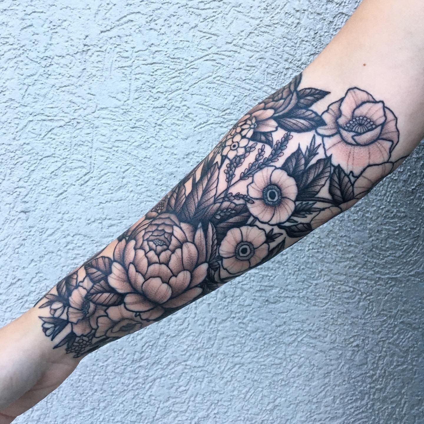 Animal Flower Color Black and Gray Realism tattoo by Lacey McClellan