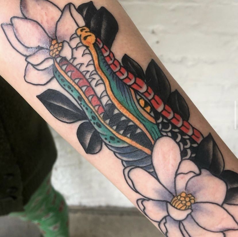 magnolia tattoo on shoulder  Magnolia tattoo Black flowers tattoo Realistic  flower tattoo