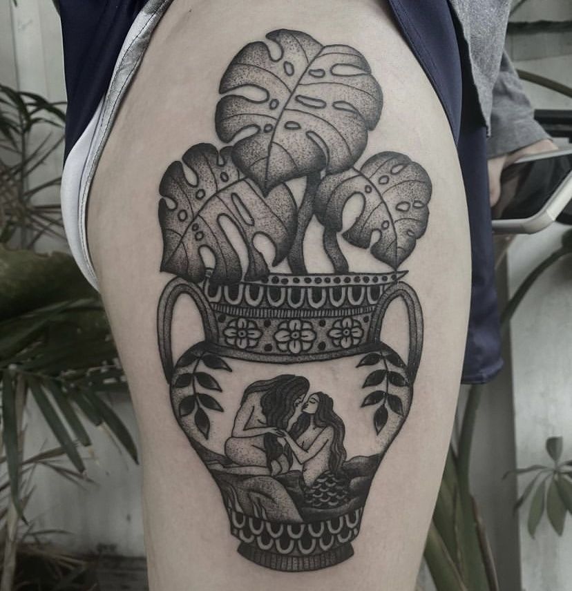 Tattoo uploaded by Kamil Arthur  Start of an exotic floral sleeve   orchids and monstera leaves  Tattoodo