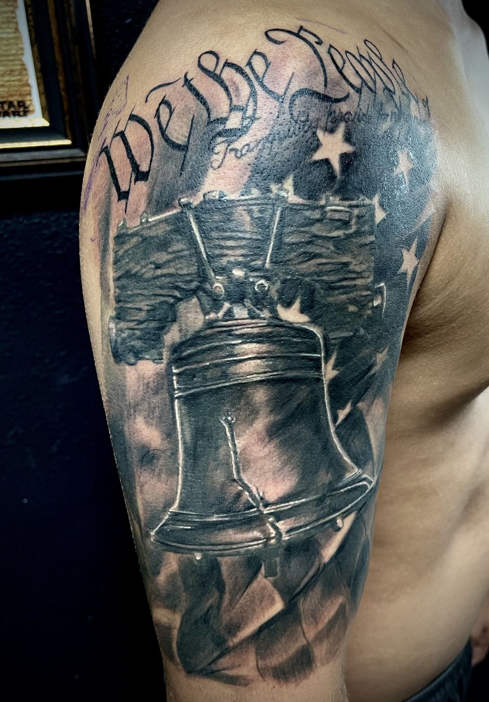 Liberty Bell this with a skyline black and grey in the bell  History  tattoos Patriotic tattoos Sleeve tattoos