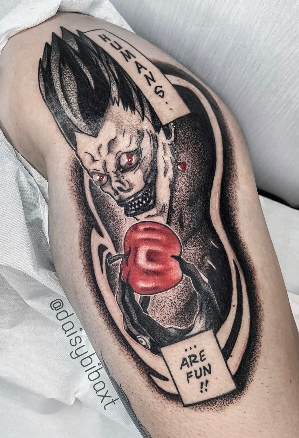 Ryuk tattoo | Tattoos, Portrait tattoo, Note tattoo