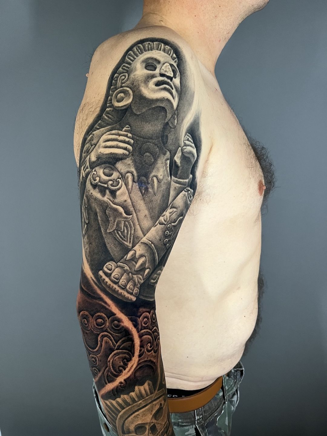 Aztec Tattoo On Left Shoulder