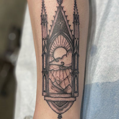 Hogwarts silhouette inside the mirror of erised tattoo  Hogwarts tattoo  Harry potter tattoos Mirror tattoos