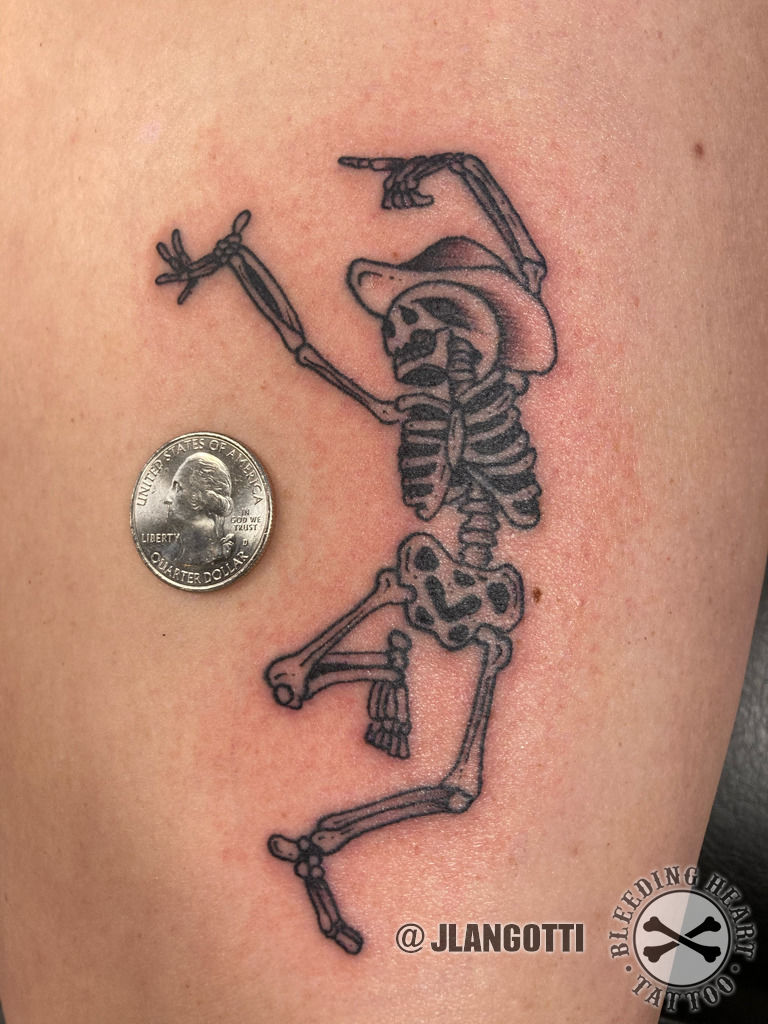 Hang in There Traditional Skeleton Tattoo