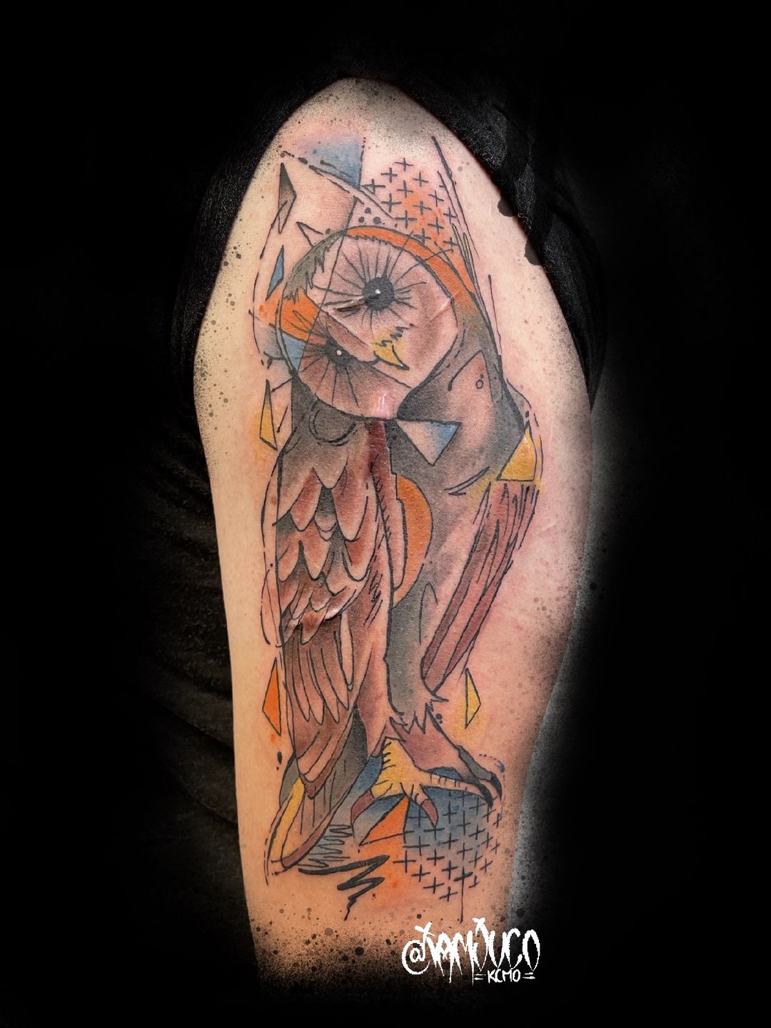 dotwork custom made sad owl tattoo by Obi: TattooNOW