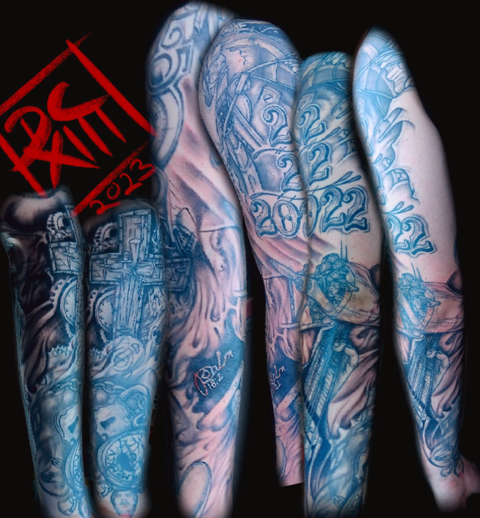 Tattoo client of tattoo artist Bert Grimm