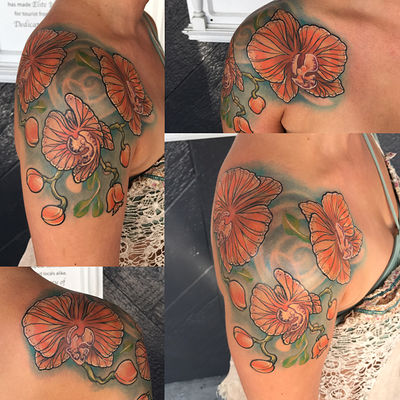 nasturtium florals with freehand stems, thanks for looking 🤍 #tattoo ... |  TikTok