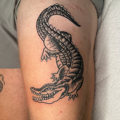 Tattoo uploaded by Süleyman • #reptile #reptilelove #reptiletattoo  #reptiletattoos #colourfultattoo #crocodile #crocodiletattoo #crocodilo  #herpetology #upperleg #UpperLegTattoo #rightupperleg • Tattoodo