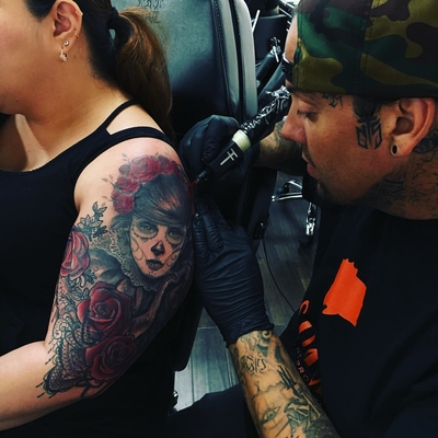 black and grey realistic portrait tattoo Big Gus Art Junkies Tattoo by Big  Gus TattooNOW